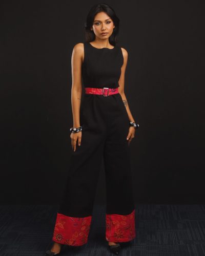 Black jumpsuit with pink details