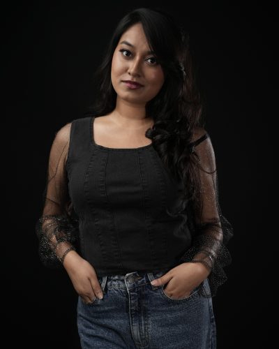 Denim Net Sleeve Top